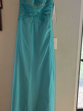Strapless Turquoise Maxi Dress with Embellished Sweetheart Bodice
